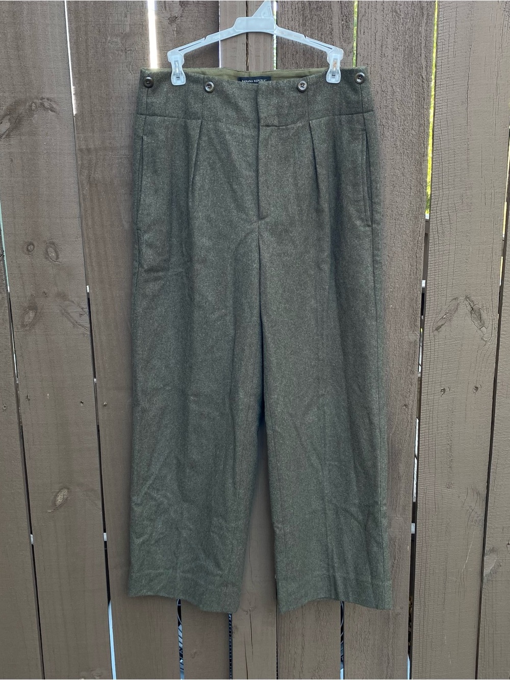 Banana Republic Nessa Wool Blend Olive Green Hi-Rise Pants wide-leg size 6